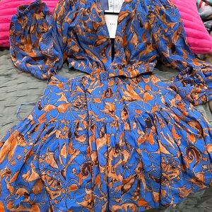 ALC silk Blue and Orange Abstract Dress